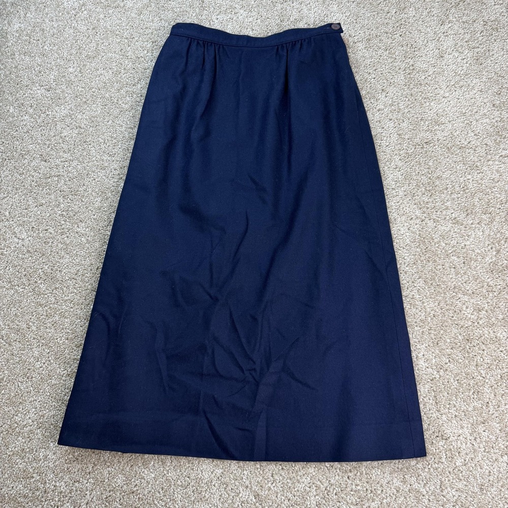 Vintage Pendleton Skirt Womens 6 Blue Solid Wool Pencil Midi Lined High Rise USA